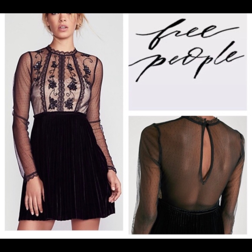 Free People Ariel Pleated Mini Dress Black Size 4